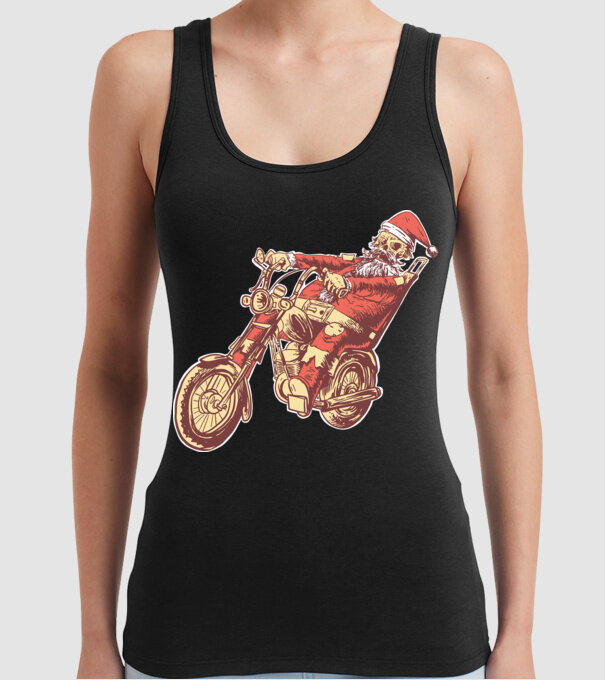 Moș Crăciun Motociclist model negru pe tricou