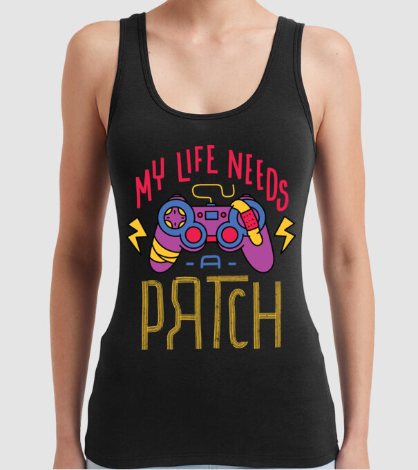 My life needs a patch Gamer model negru pe tricou