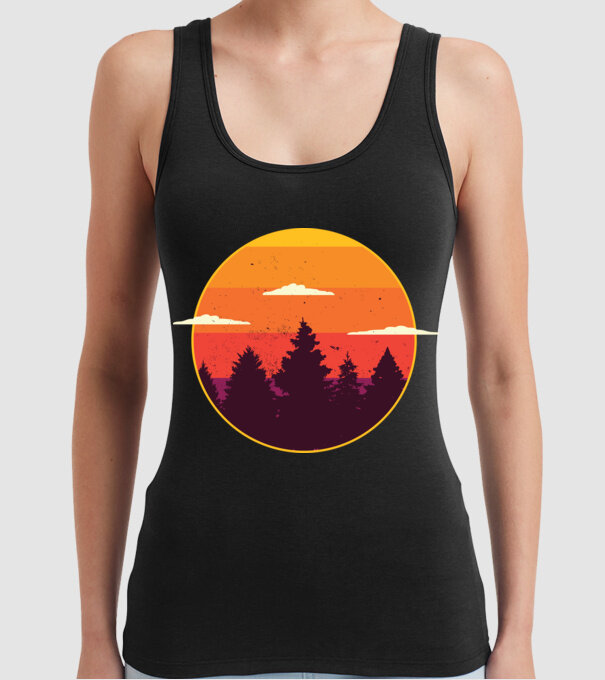 Apus de soare în pădure model negru pe tricou
