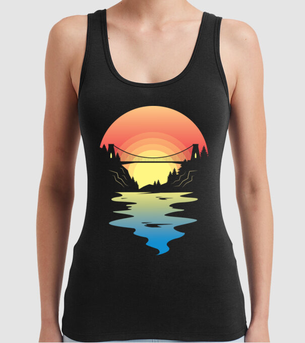 Peisaj apus de soare model negru pe tricou