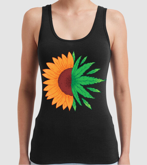 Floarea-soarelui Cannabis model negru pe tricou
