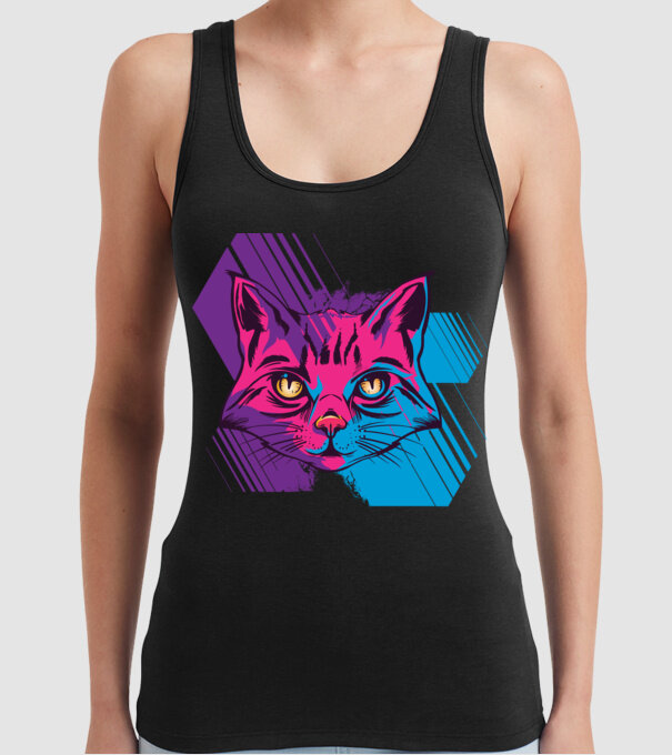 Pisică Neon model negru pe tricou