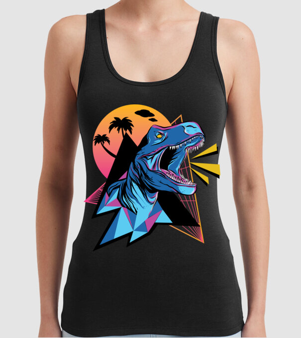 Tricou Neon dinozaur retro model negru pe tricou