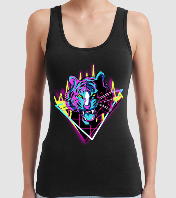 Tigru Neon anii 80 retro model negru pe tricou
