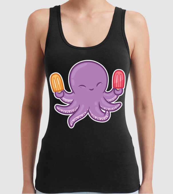 Înghețată Caracatiță Octopus model negru pe tricou
