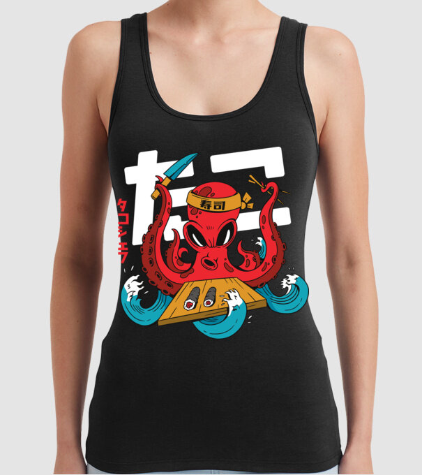 Octopus Sushi model negru pe tricou
