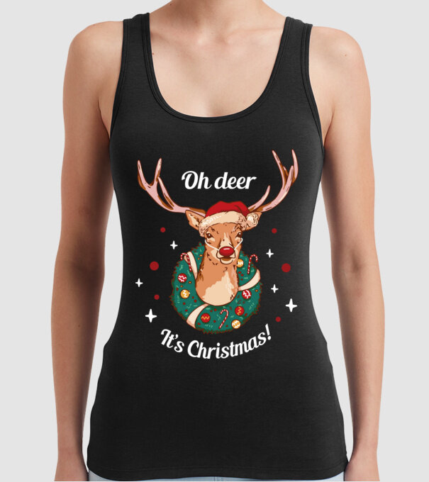 Oh deer, Christmas is here model negru pe tricou