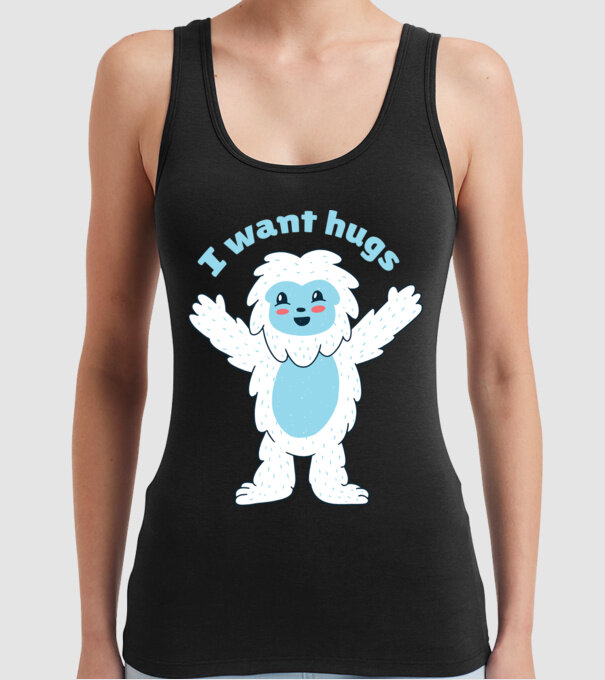 Vreau o îmbrățișare Yeti drăguț model negru pe tricou