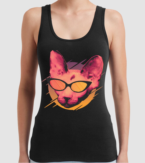 Pisică Petrecere model negru pe tricou