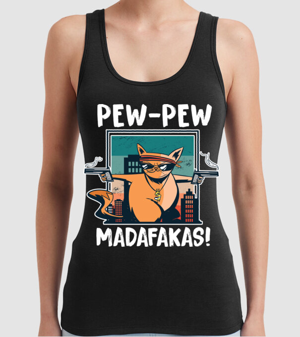 Pew Pew Pew Madafakas Pisică model negru pe tricou