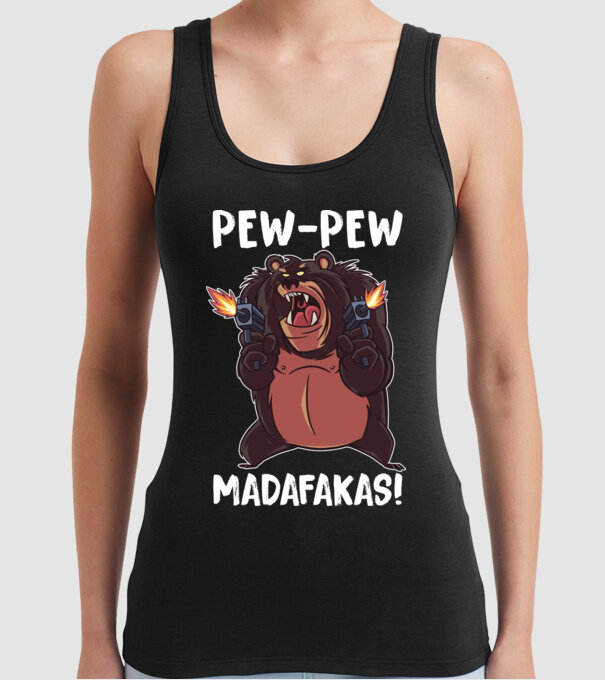 Pew Pew Pew Madafakas Urs model negru pe tricou