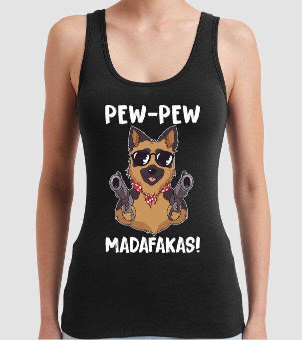Pew Pew Pew Madafakas Ciobănesc german model negru pe tricou