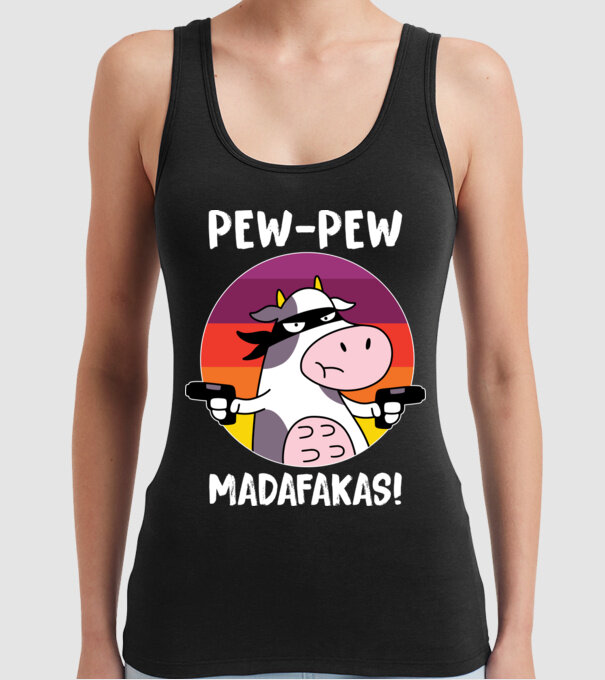 Pew Pew Pew Madafakas Vacă model negru pe tricou