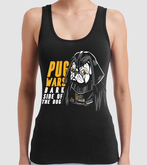 Pug Wars Mops model negru pe tricou