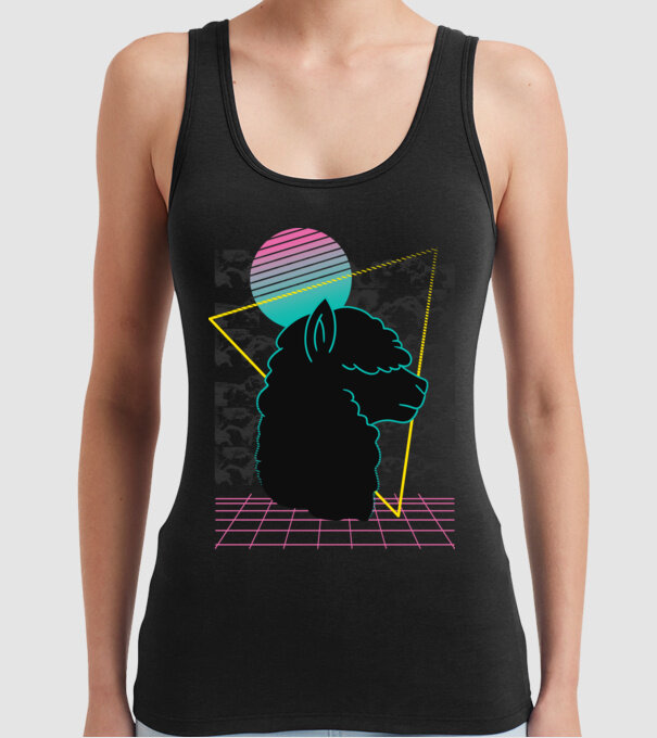 Retro Alpaka model negru pe tricou
