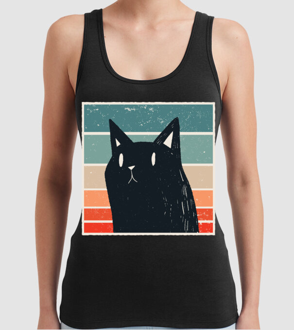 Pisică retro model negru pe tricou