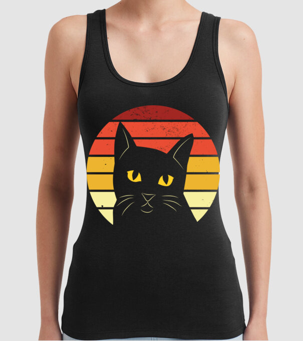 Cap pisică retro model negru pe tricou