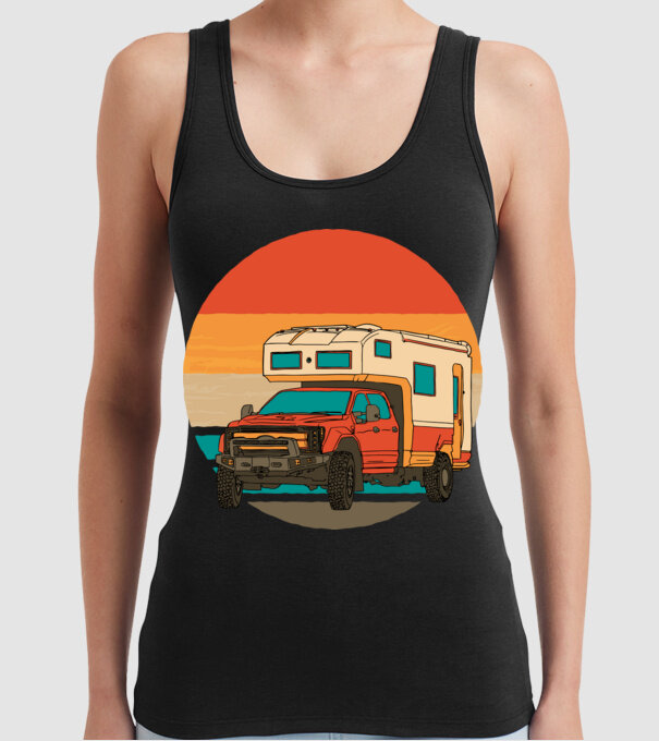 Campervan Retro model negru pe tricou