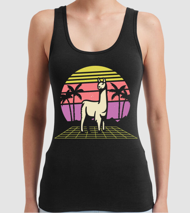 Lama Retro model negru pe tricou