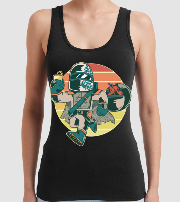 Războinic Mandalorian Retro model negru pe tricou