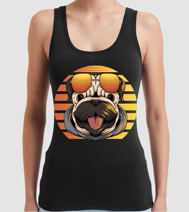 Retro mops model negru pe tricou