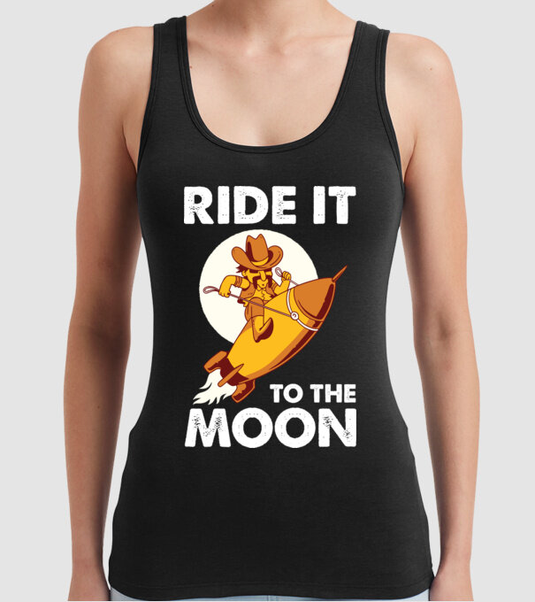 Ride it to the moon Bitcoin model negru pe tricou