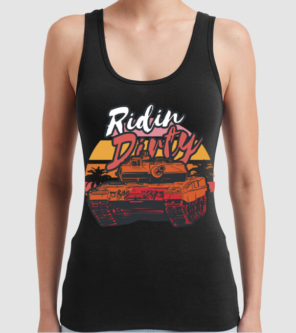 Ridin Dirty tricou cu tanc model negru pe tricou