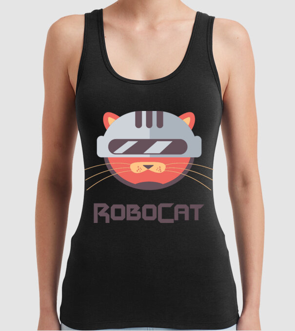 Robocat model negru pe tricou