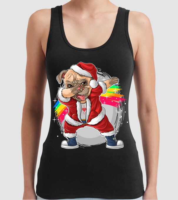 Santa Mops Moș Crăciun model negru pe tricou