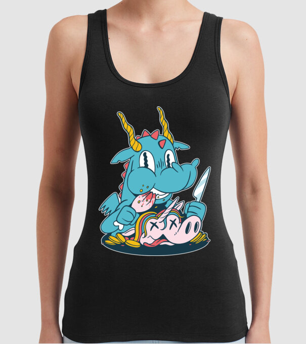 Dragonul a mâncat unicornul model negru pe tricou