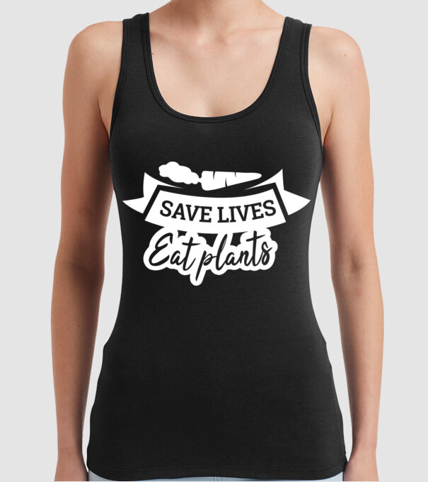 Save lives eat plants model negru pe tricou