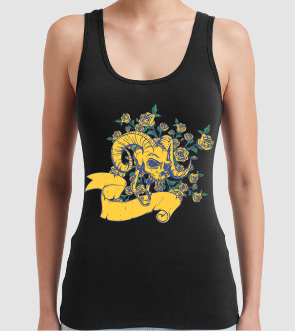 Skull with Roses model negru pe tricou