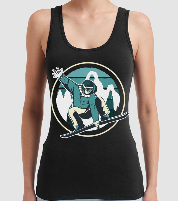 Săritură Snowboard model negru pe tricou