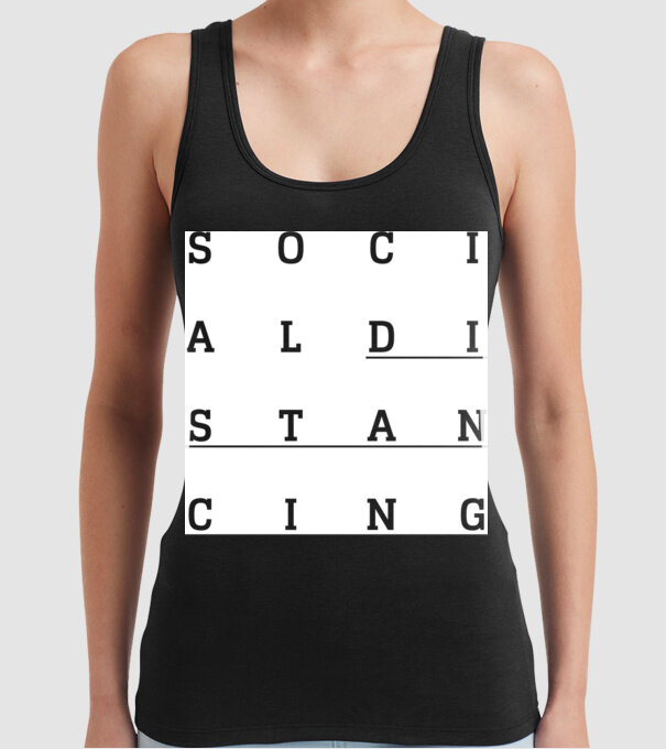 Social distancing model negru pe tricou