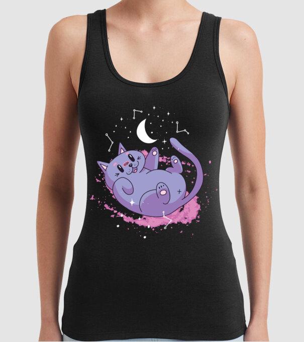 Space Cat - pisică drăguță în spațiu model negru pe tricou