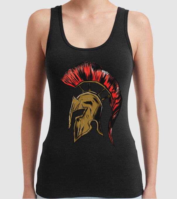 Cască războinic Sparta model negru pe tricou