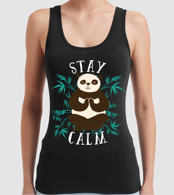 Stay Calm Panda meditație model negru pe tricou