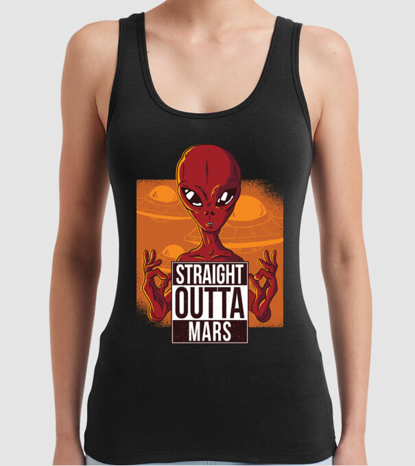 Straight Outta Mars Alien model negru pe tricou