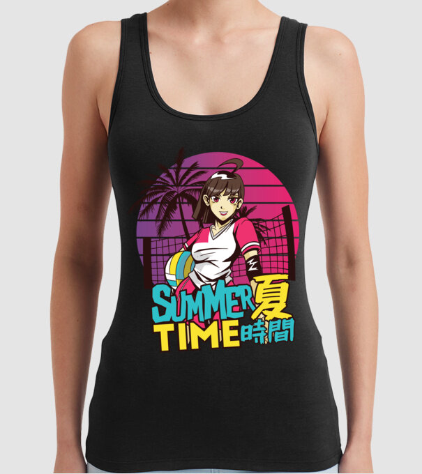 Summer Girl Anime Fată Manga model negru pe tricou