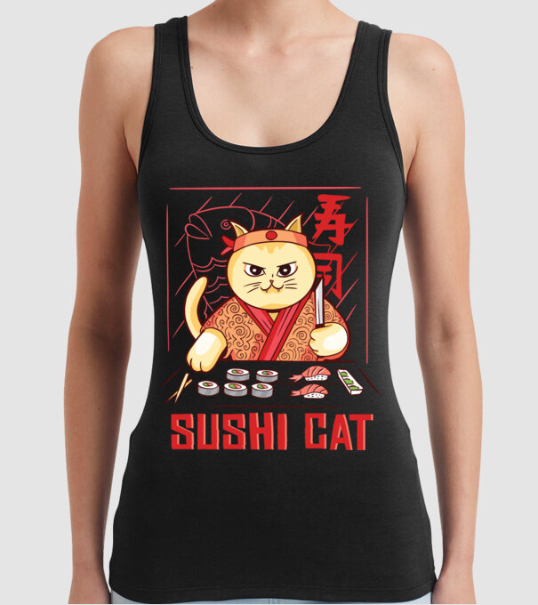 Pisică Sushi model negru pe tricou