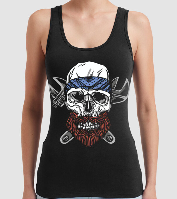 Craniu Instalator Barbă model negru pe tricou