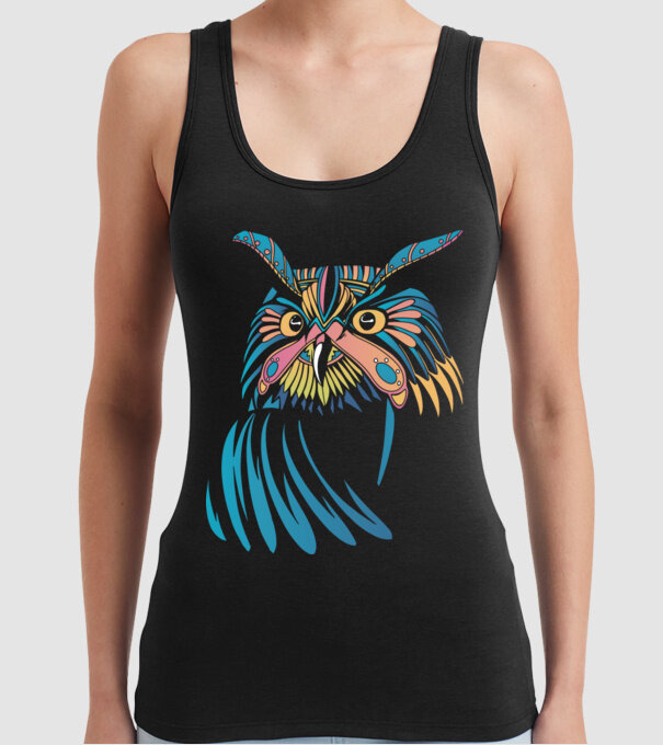 Bufniță colorată model negru pe tricou