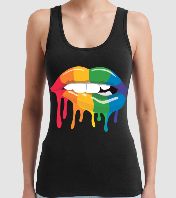 Gură curcubeu model negru pe tricou