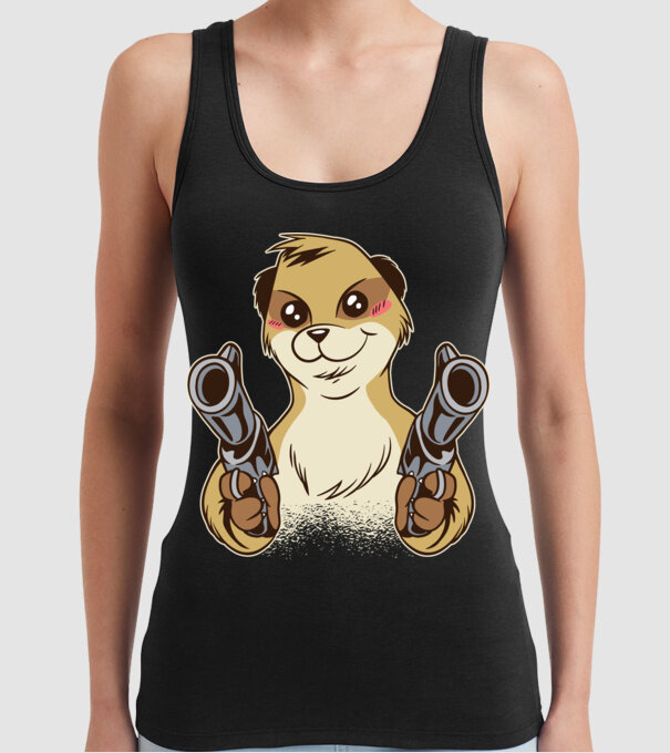 Suricată cu armă model negru pe tricou