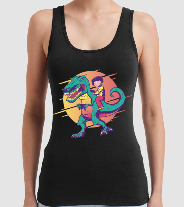 T-rex Gamer dinozaur model negru pe tricou