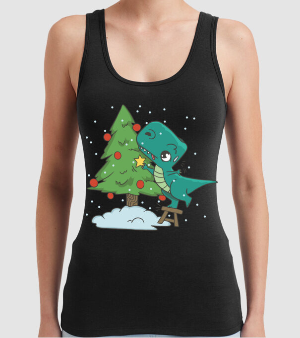 T-rex decorare pom de Crăciun model negru pe tricou