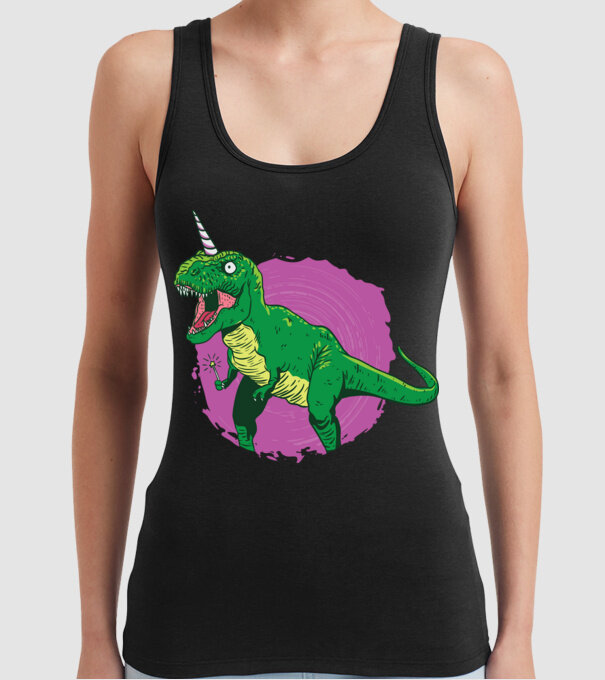 T-rex unicorn model negru pe tricou