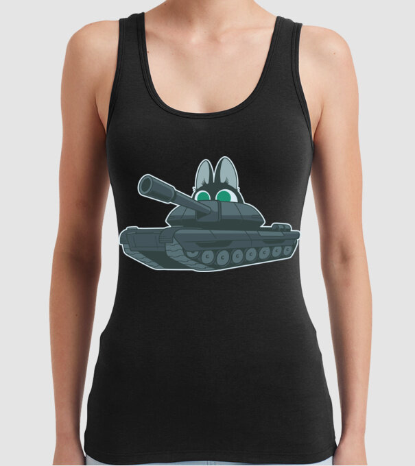 Pisică cu tanc model negru pe tricou