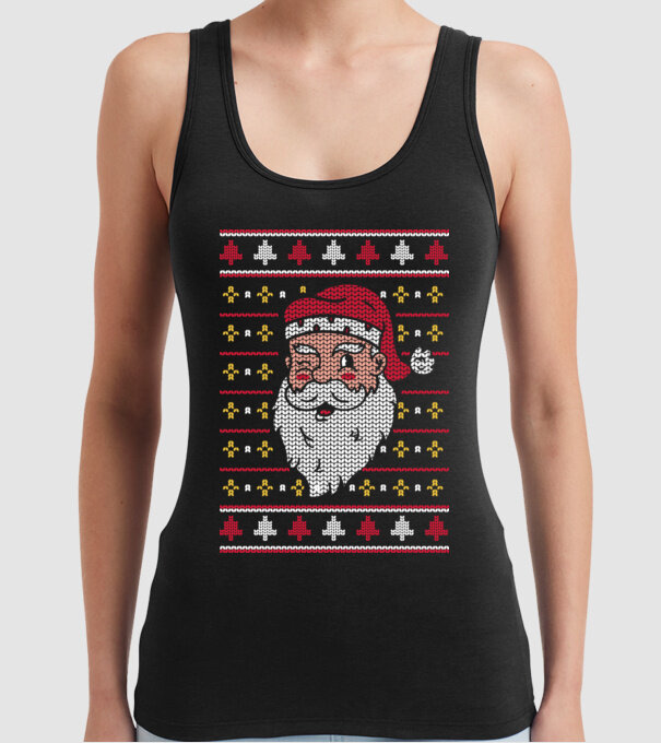 Moș Crăciun pulover urât model negru pe tricou