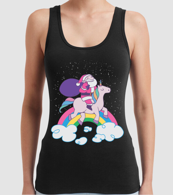 Moș Crăciun Unicorn model negru pe tricou